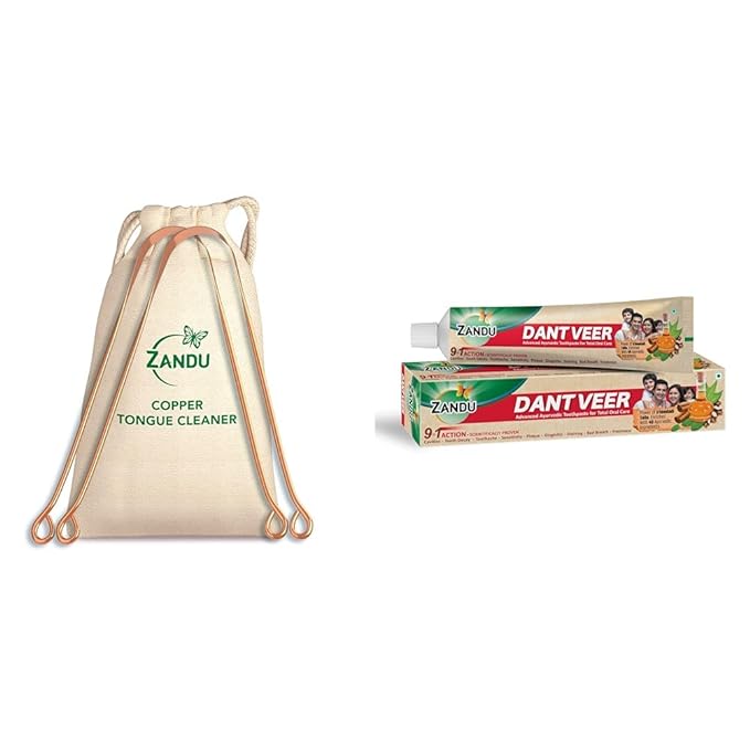 Ayurvedic Toothpaste with Copper Tongue Cleaner (Dantveer Toothpaste 200g + 2 Copper Tongue Cleaners)