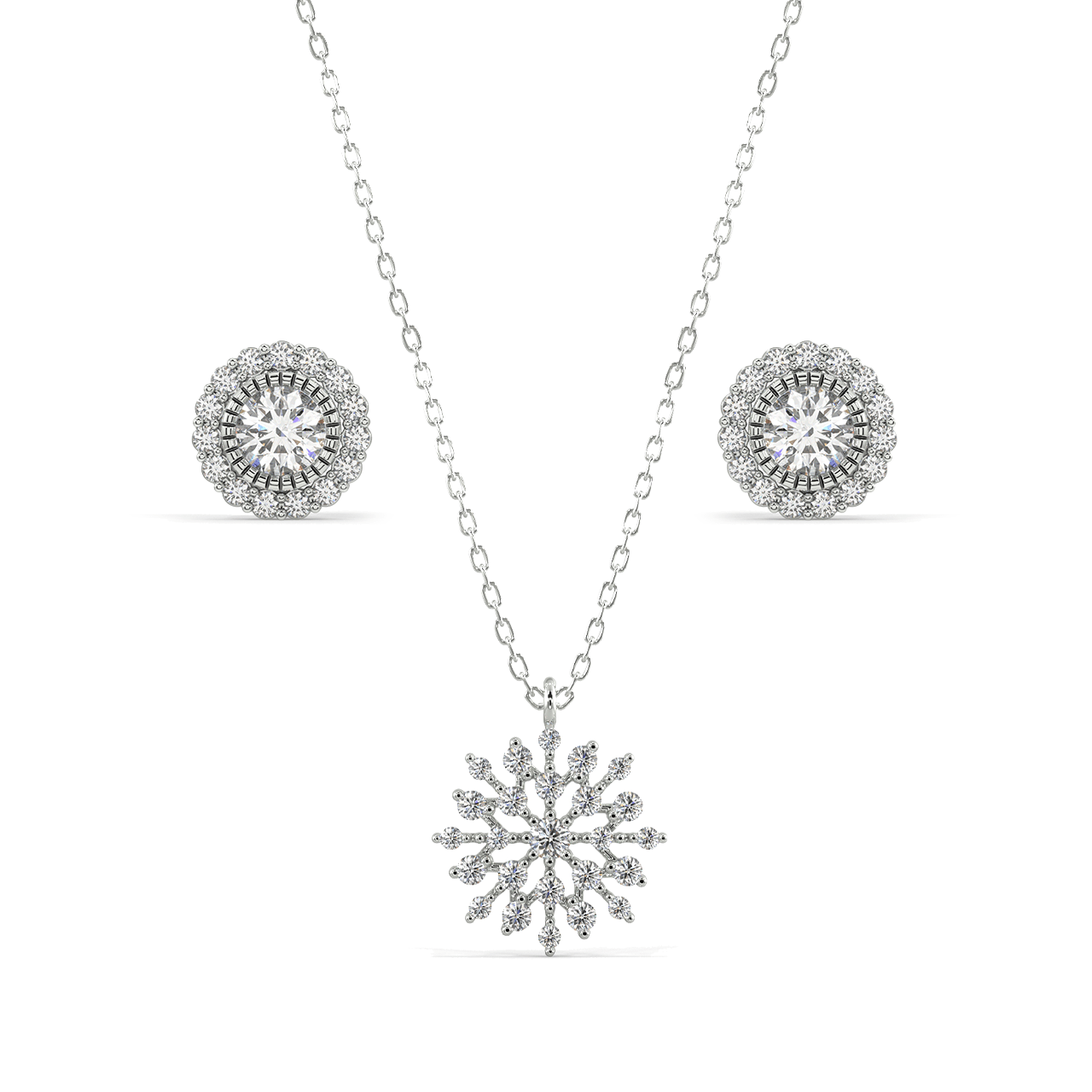 Shining Snowflake Necklace & Olivia Halo Stud Earrings Set