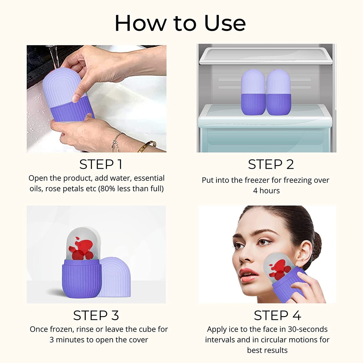 Beauty Ice Roller for Face & Eye Massage (Reusable, Purple / Without Box)