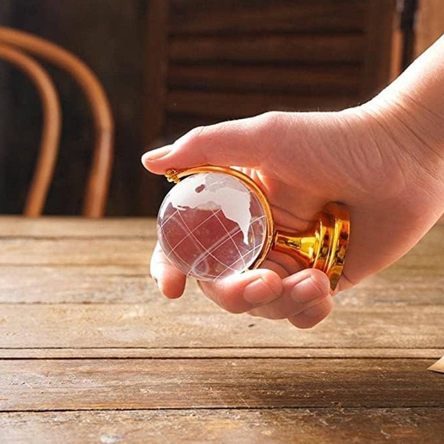 World Map with Golden Stand