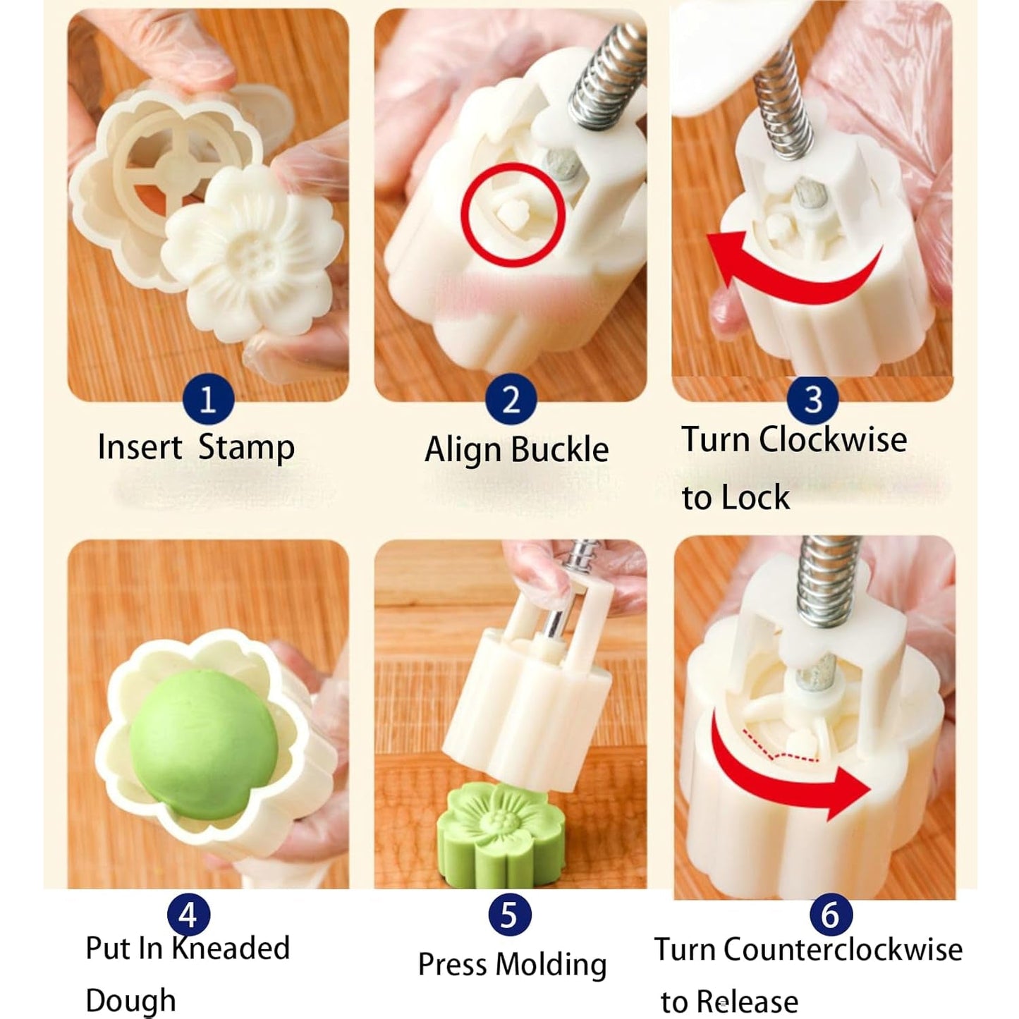 Mooncake Press Mold with 4 Stamps set