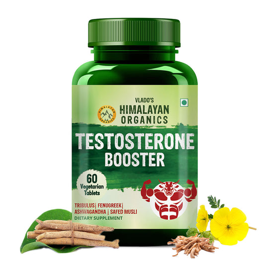 Vlado's Himalayan Organics Testosterone Booster | Supports Muscle & Energy Boost | With Vitamin D3, Magnesium, Zinc, Tribulus, Ashwagandha & Safed Musli | 60 Veg Tabs