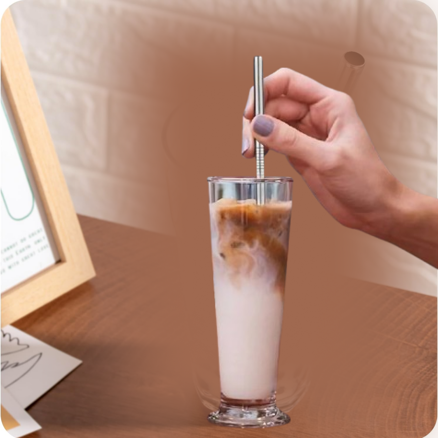 Set of 4 Stainless Steel Straws & Brush (2 Straight straws, 2 Bent straws, 1 Brush)