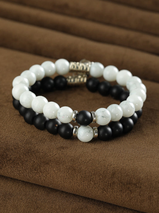 Black & White Beaded Link Bracelet for Men