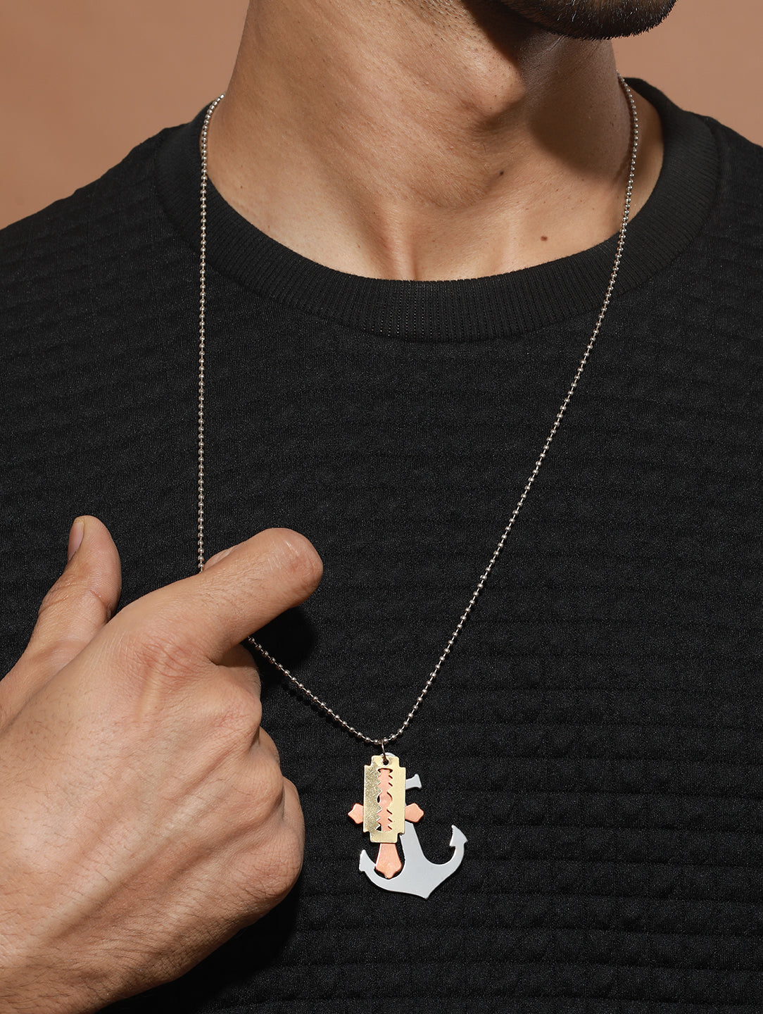 Bold by Priyaasi Silver-Plated Beaded Chain for Men with Multi-Toned Pendant