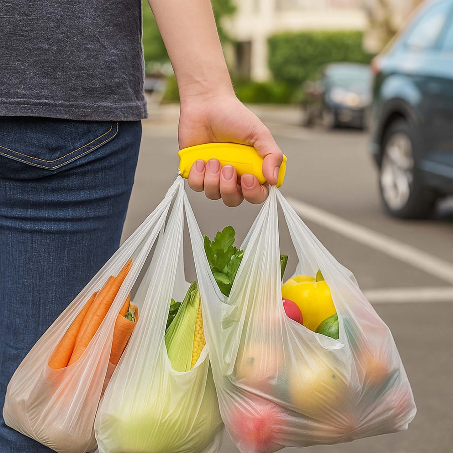 Silicone Portable Bag Device Bag Filter Hand Shopping Bag Carry Tool Key Chain (1 Pc)