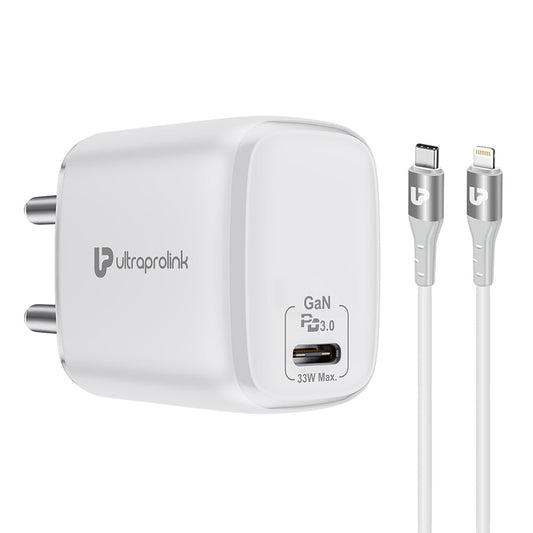 33W Power Delivery GaN charger with Type C port + C2L PD Cable (1m) UM1102L
