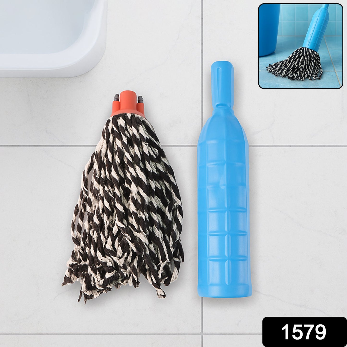 Plastic Mop Refill with Handle Grip – Durable Cotton Yarn Floor Cleaning Mop Head for Household and Commercial Use