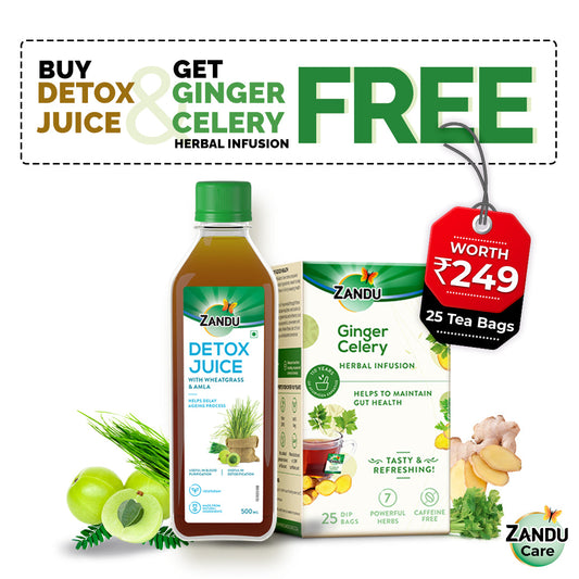 Detox Juice with Wheatgrass & Amla(500ml) & FREE Ginger Celery Herbal Infusion (25 Tea Bags)